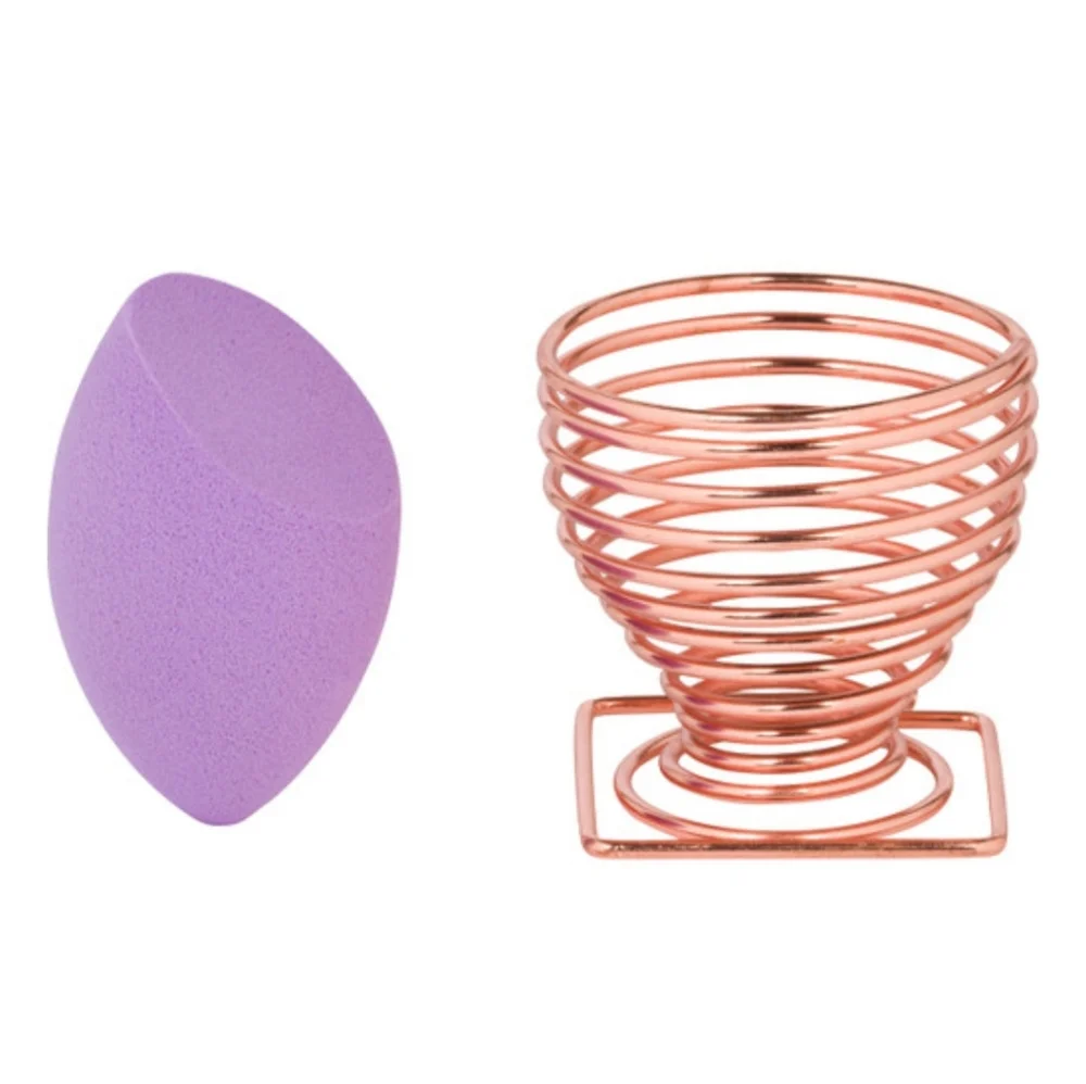CALA Purple Pro Blender Makeup Sponge & Gold-tone Holder Stand NIB
